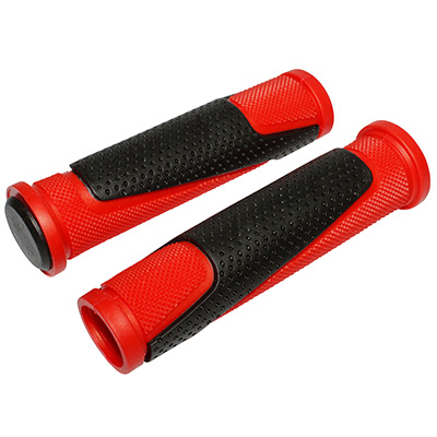 POIGNEE VTT NEWTON BI-MATIERE ROUGE-NOIR L130MM (PAIRE)