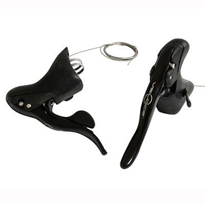 LEVIER-MANETTE ROUTE PATIN CAMPAGNOLO 10V. VELOCE NOIR DOUBLE AVEC TRANSMISSIONS (PAIRE)