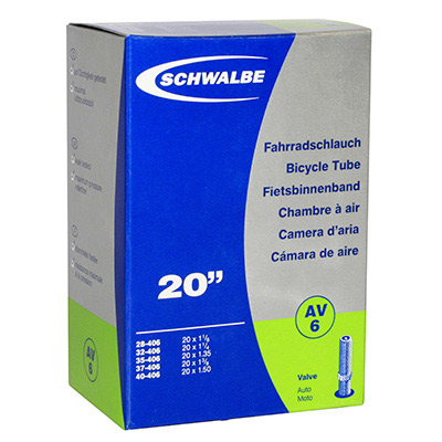 CHAMBRE A AIR VELO 20 X 1 1-8 SCHWALBE VALVE STANDARD (28-406 à 40-406) (AV6)