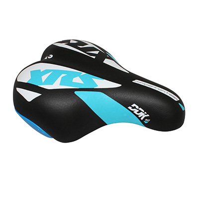 SELLE JUNIOR NEWTON XRS NOIR DECO BLEU-BLANC 203X145MM RAIL ACIER NOIR