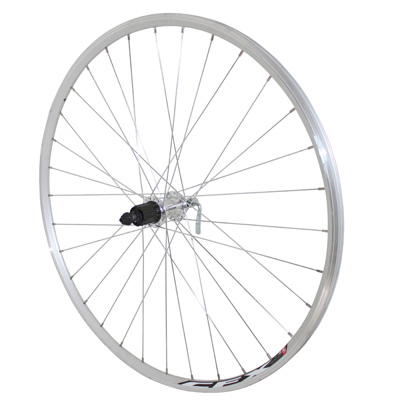 ROUE ROUTE PATIN BLOCAGE 700 ELAN CFX ARGENT ARRIERE MOYEU ALU CASSETTE TYPE SHIMANO 10-9-8V 32 RAYONS GALVA JANTE 13C