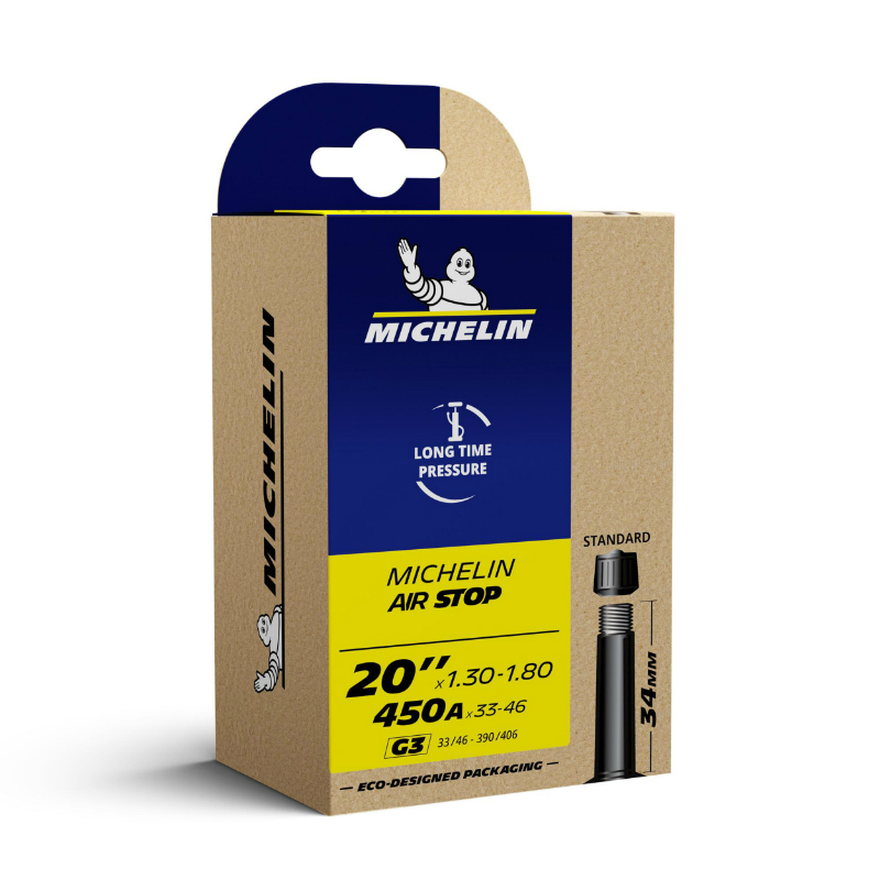 CHAMBRE A AIR VELO 20 X 1.30-1.80-450A MICHELIN G3 VALVE STANDARD 34MM 148G