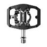 PEDALE VTT PLATEFORME SWITCH CRANK FLIP DOUBLE FONCTION ALU CNC ROUGE FILETAGE 9-16 AVEC PICOTS (PAIRE) (CALES SHIMANO SPD INCLUS) 85X70MM